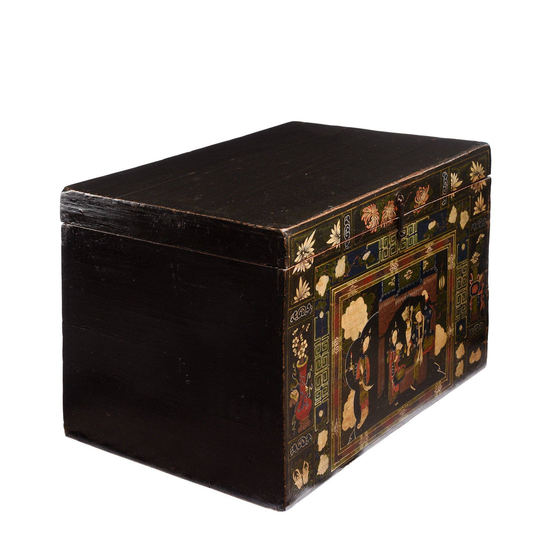 Side detail from a Painted Chinese Opera Chest from Shanxi Made from Paulownia Wood - 19thC | Indigo Oriental Antiques