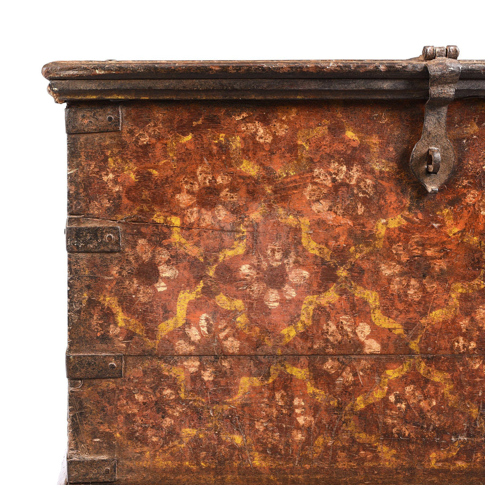 Detail Of Painted Teak Chest From Nagaur - 19thC | Indigo Antiques