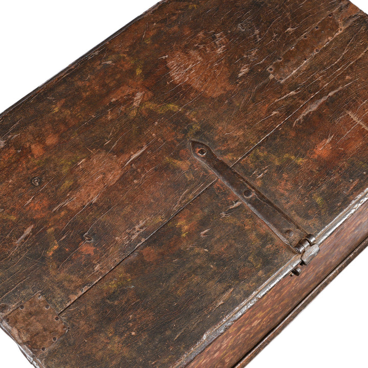 Top Surface Detail Of Painted Teak Chest From Nagaur - 19thC | Indigo Antiques
