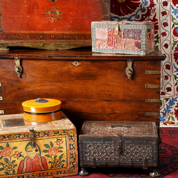 Painted Teak Jewellery Box from Rajasthan -19thC
