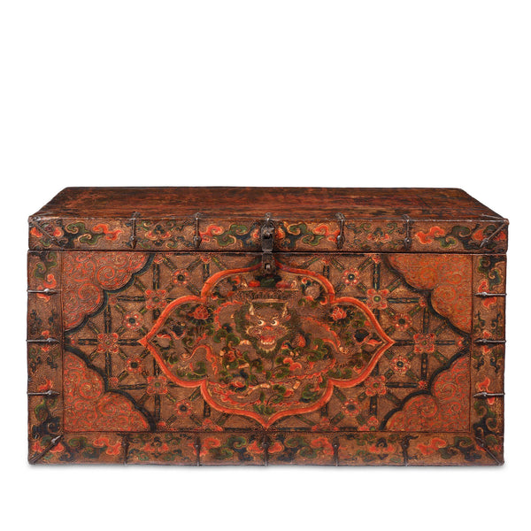 Painted Tibetan Dragon Storage Chest - 18thC