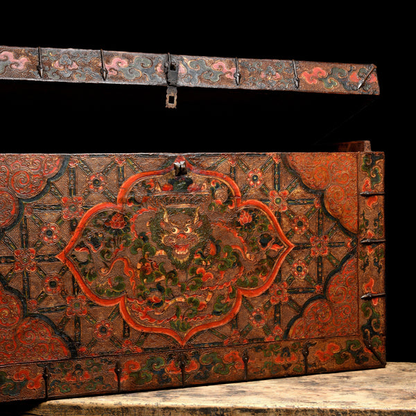 Painted Tibetan Dragon Storage Chest - 18thC