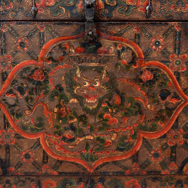 Painted Tibetan Dragon Storage Chest - 18thC