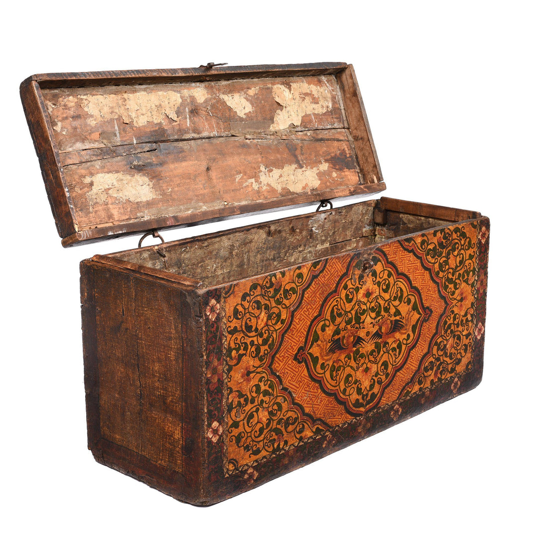 Open Lid VIew Of Painted Tibetan 'Floral' Storage Chest - 18thC | Indigo Antiques