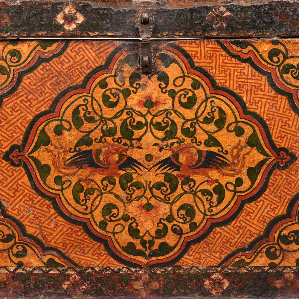 Painting Detail Of Painted Tibetan 'Floral' Storage Chest - 18thC | Indigo Antiques