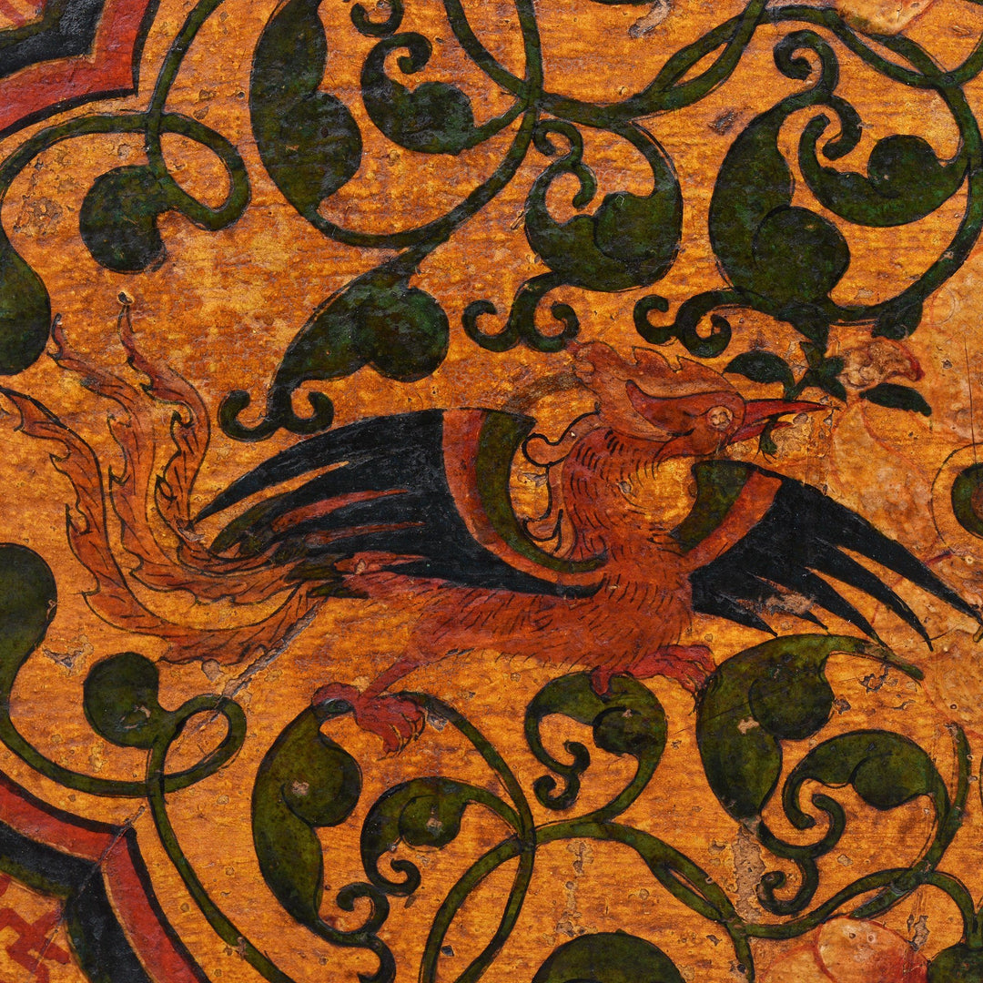 Phoenix Detail From Painted Tibetan 'Floral' Storage Chest - 18thC | Indigo Antiques