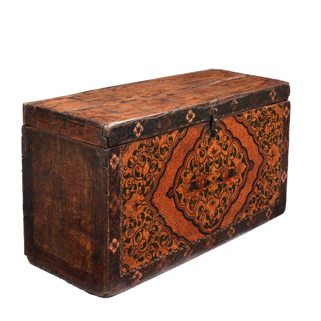 Angles View Of Painted Tibetan 'Floral' Storage Chest - 18thC | Indigo Antiques