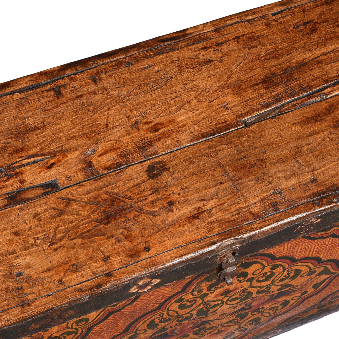 Top Of Lid Detail From Painted Tibetan 'Floral' Storage Chest - 18thC | Indigo Antiques
