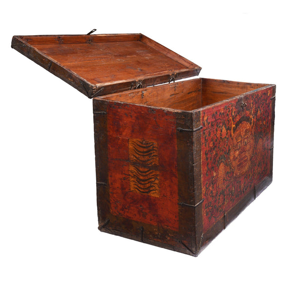 Painted Zeeba Chest From Tibet - 19thC