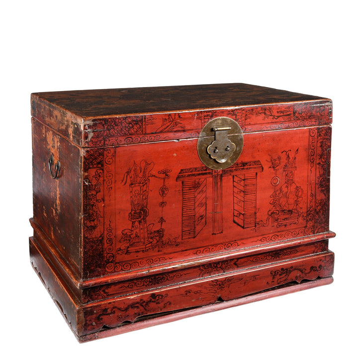 Side detail of a Red Lacquer Chinese Chest From Gansu - 19thC | Indigo Antiques