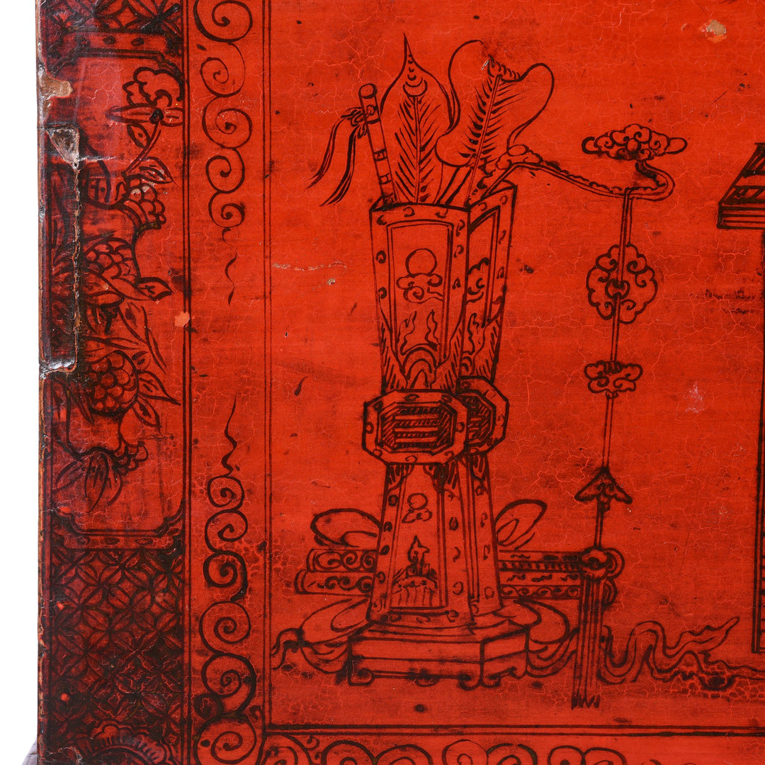 Painting detail of a Red Lacquer Chinese Chest From Gansu - 19thC | Indigo Antiques