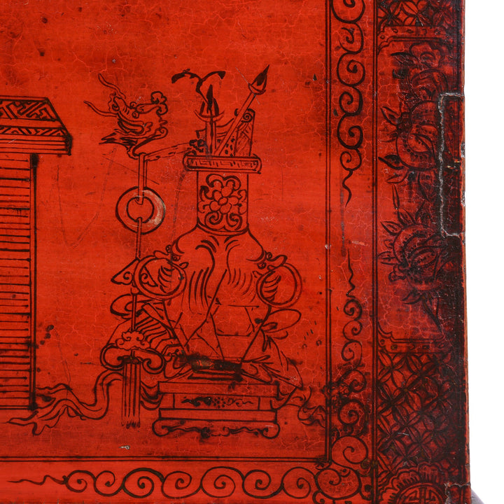 Painting detail of a Red Lacquer Chinese Chest From Gansu - 19thC | Indigo Antiques