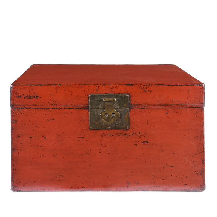 Chinese Red Lacquer Leather Trunk From Shanghai - Ca 1920 | Indigo Antiques