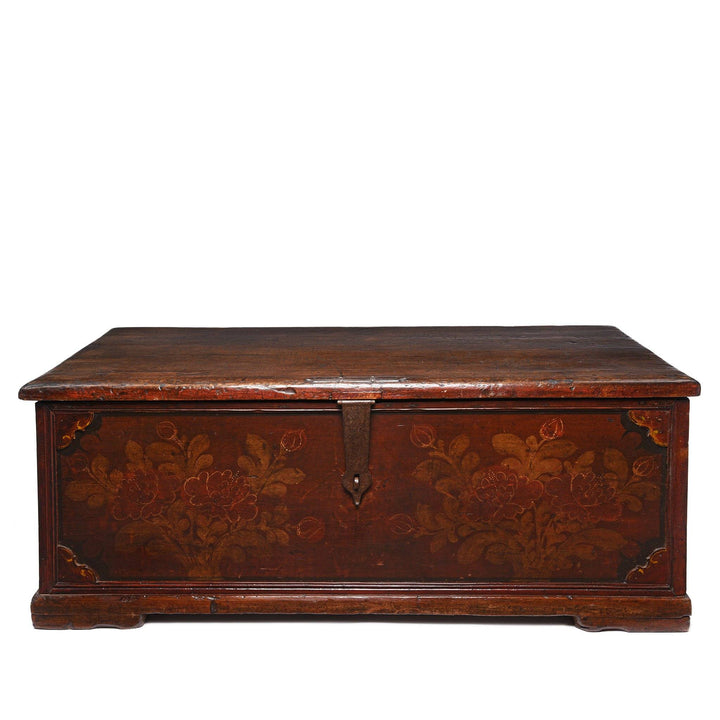 Antique Painted Wooden Indian Chest From South India With Original Floral Paint - 19th Century | Indigo Oriental Antiques