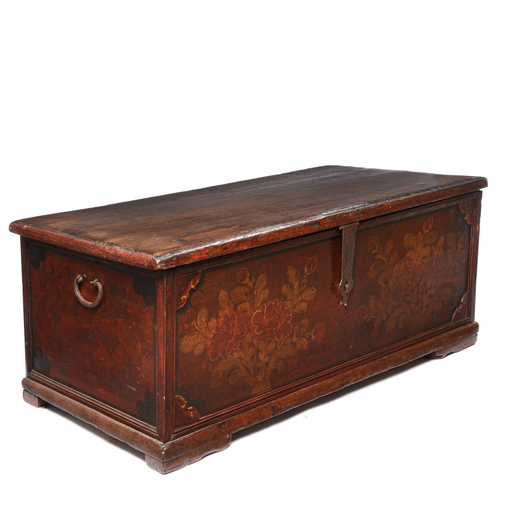 Antique Painted Wooden Indian Chest From South India With Original Floral Paint - 19th Century | Indigo Oriental Antiques