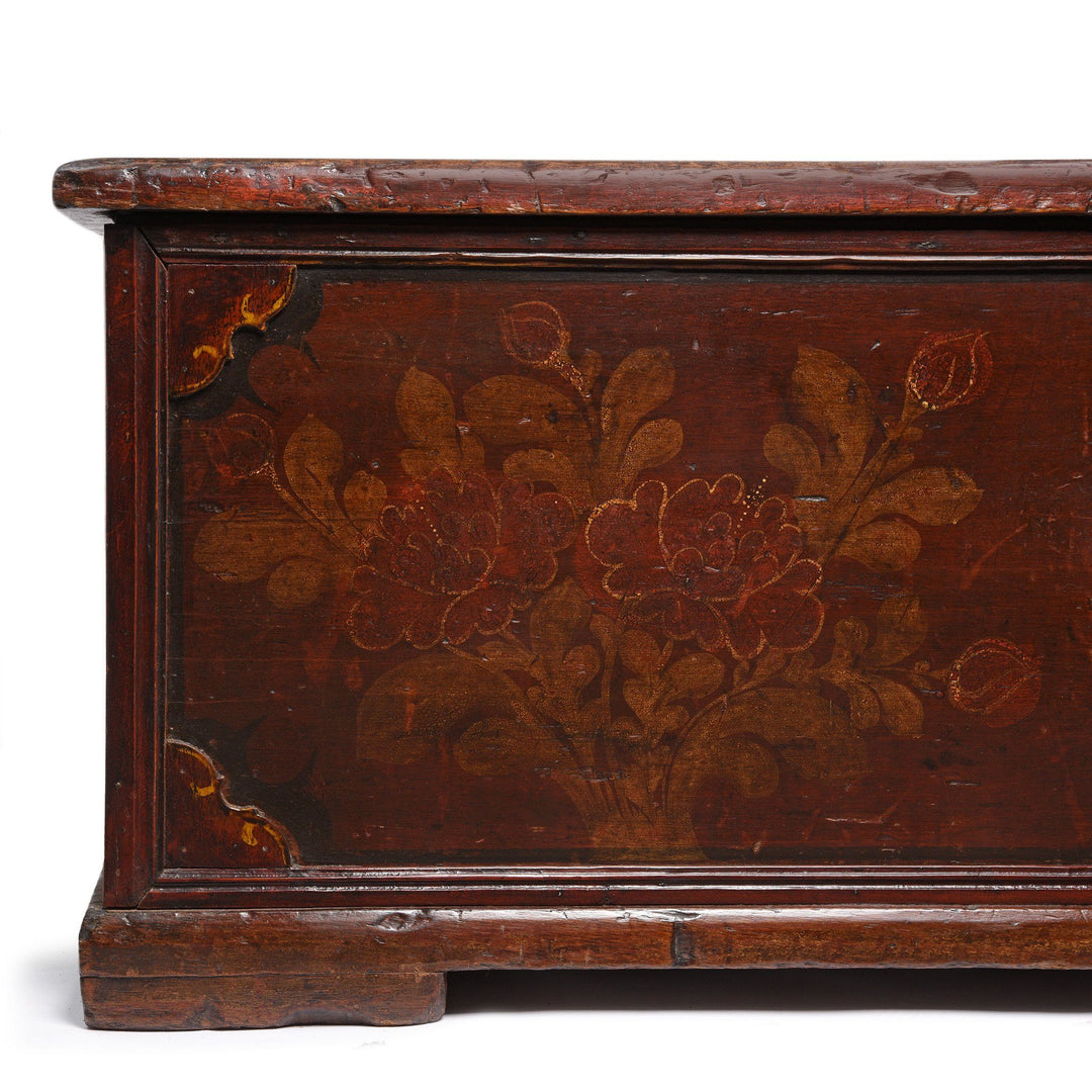 Antique Painted Wooden Indian Chest From South India With Original Floral Paint - 19th Century | Indigo Oriental Antiques
