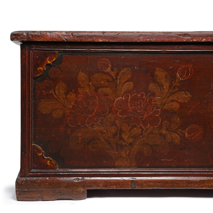 Antique Painted Wooden Indian Chest From South India With Original Floral Paint - 19th Century | Indigo Oriental Antiques