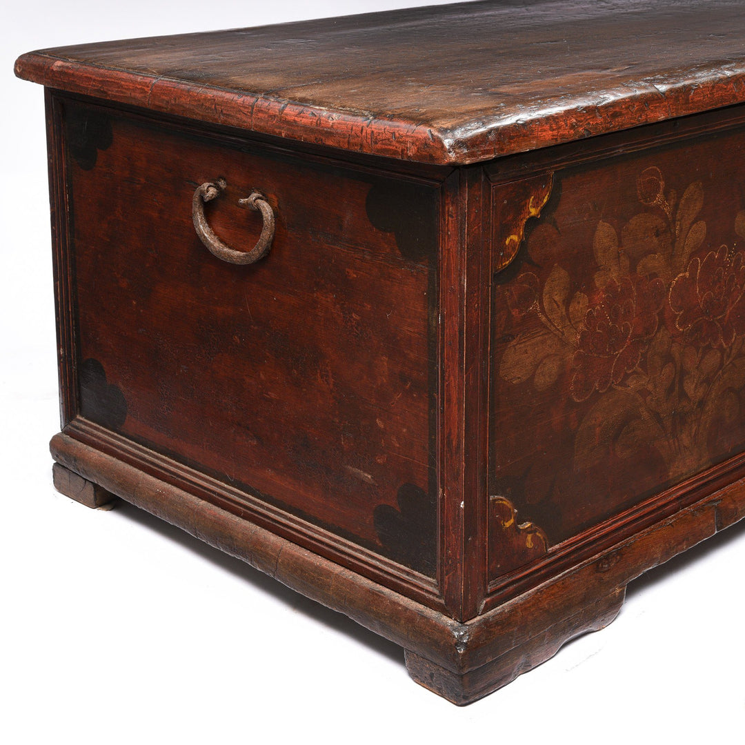 Antique Painted Wooden Indian Chest From South India With Original Floral Paint - 19th Century | Indigo Oriental Antiques