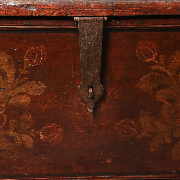 Iron Lock Detail For an Antique Painted Wooden Indian Chest From South India With Original Floral Paint - 19th Century | Indigo Oriental Antiques
