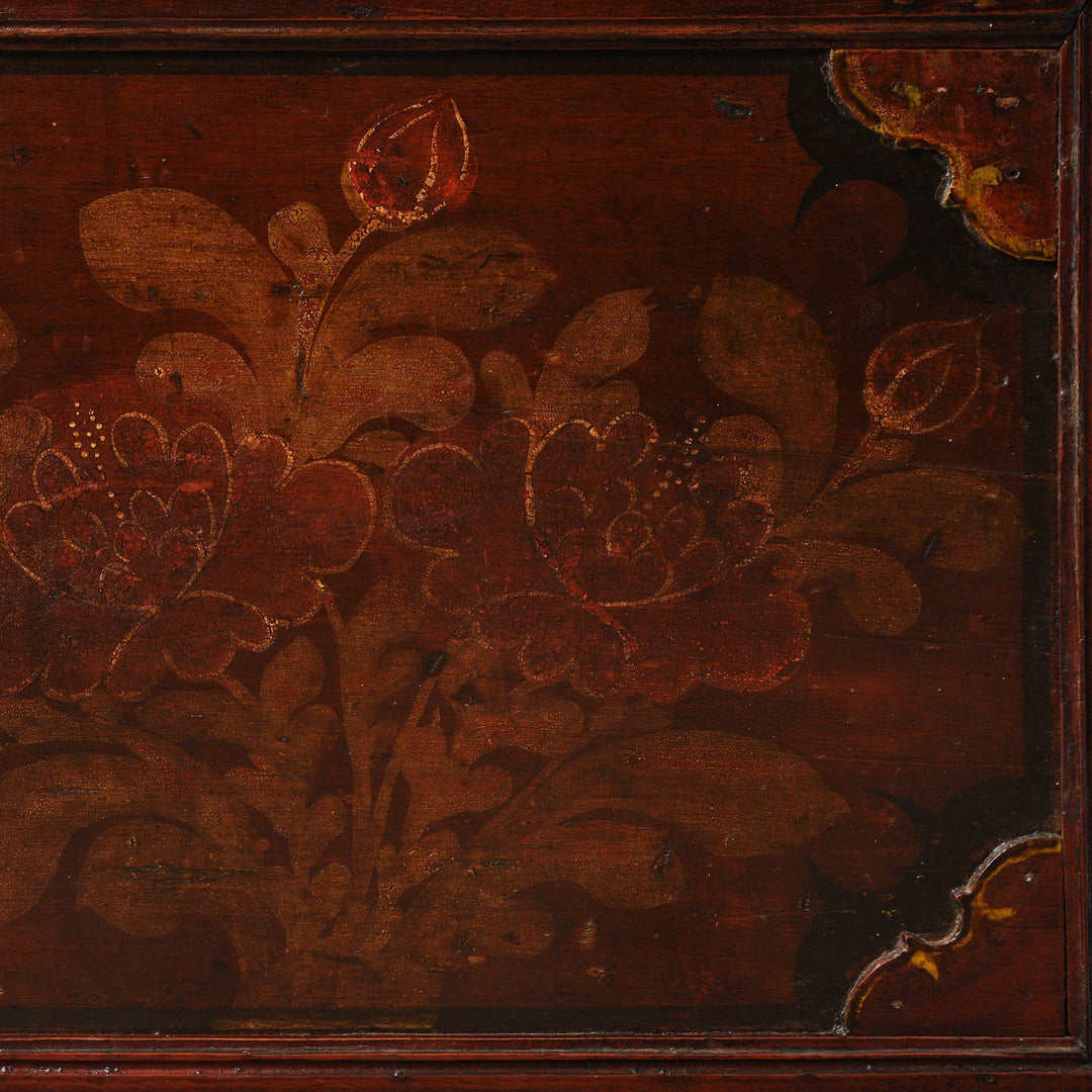 Antique Painted Wooden Indian Chest From South India With Original Floral Paint - 19th Century | Indigo Oriental Antiques