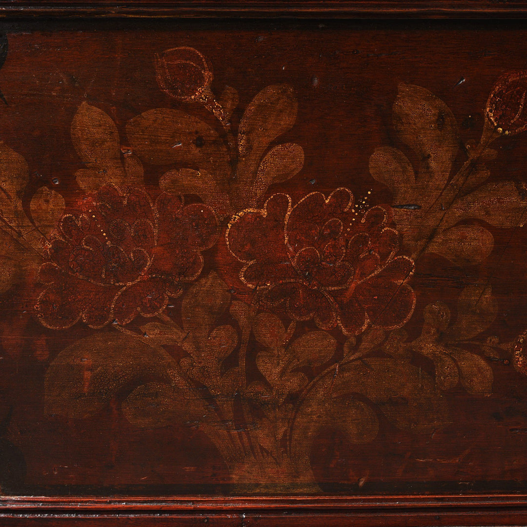 Antique Painted Wooden Indian Chest From South India With Original Floral Paint - 19th Century | Indigo Oriental Antiques