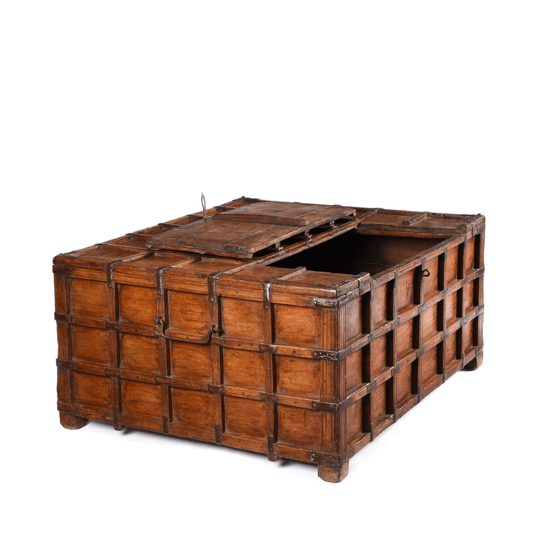 Side Detail from an Antique Indian Teak Stick Box Coffee Table From Rajasthan - 19thC | Indigo Antiques