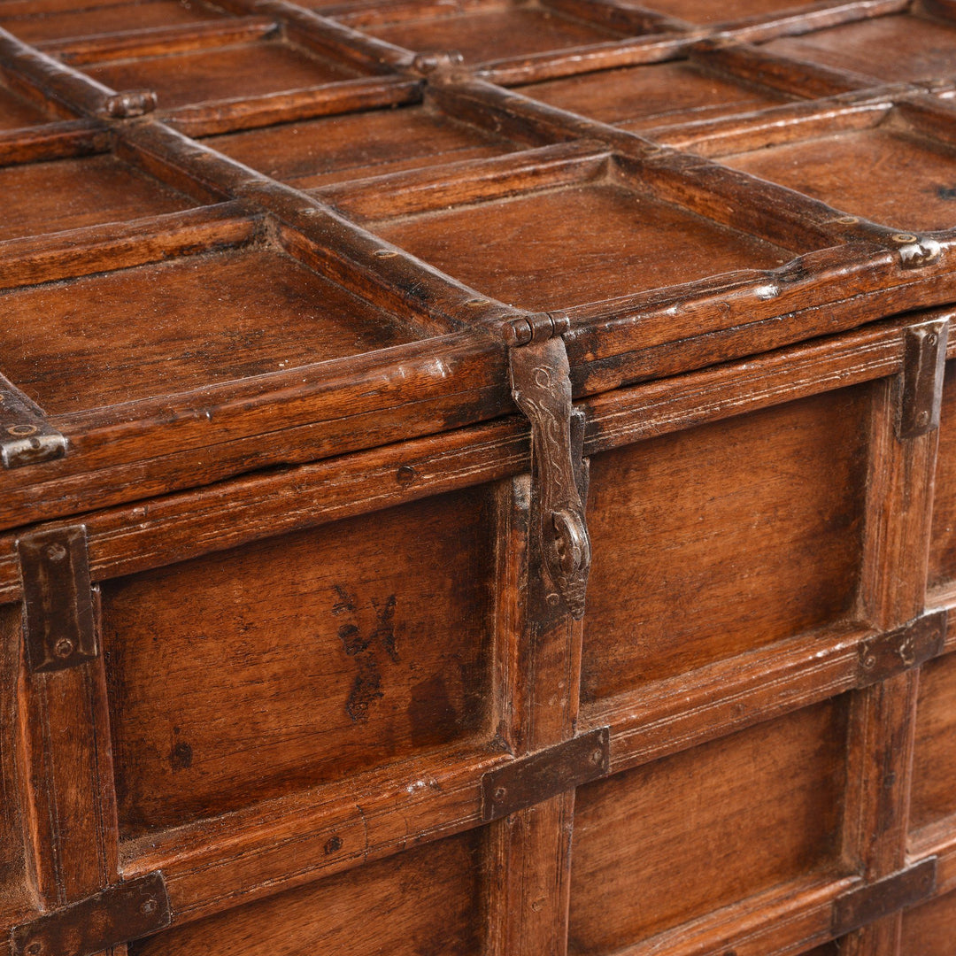 Lock Detail from an Antique Indian Teak Stick Box Coffee Table From Rajasthan - 19thC | Indigo Antiques