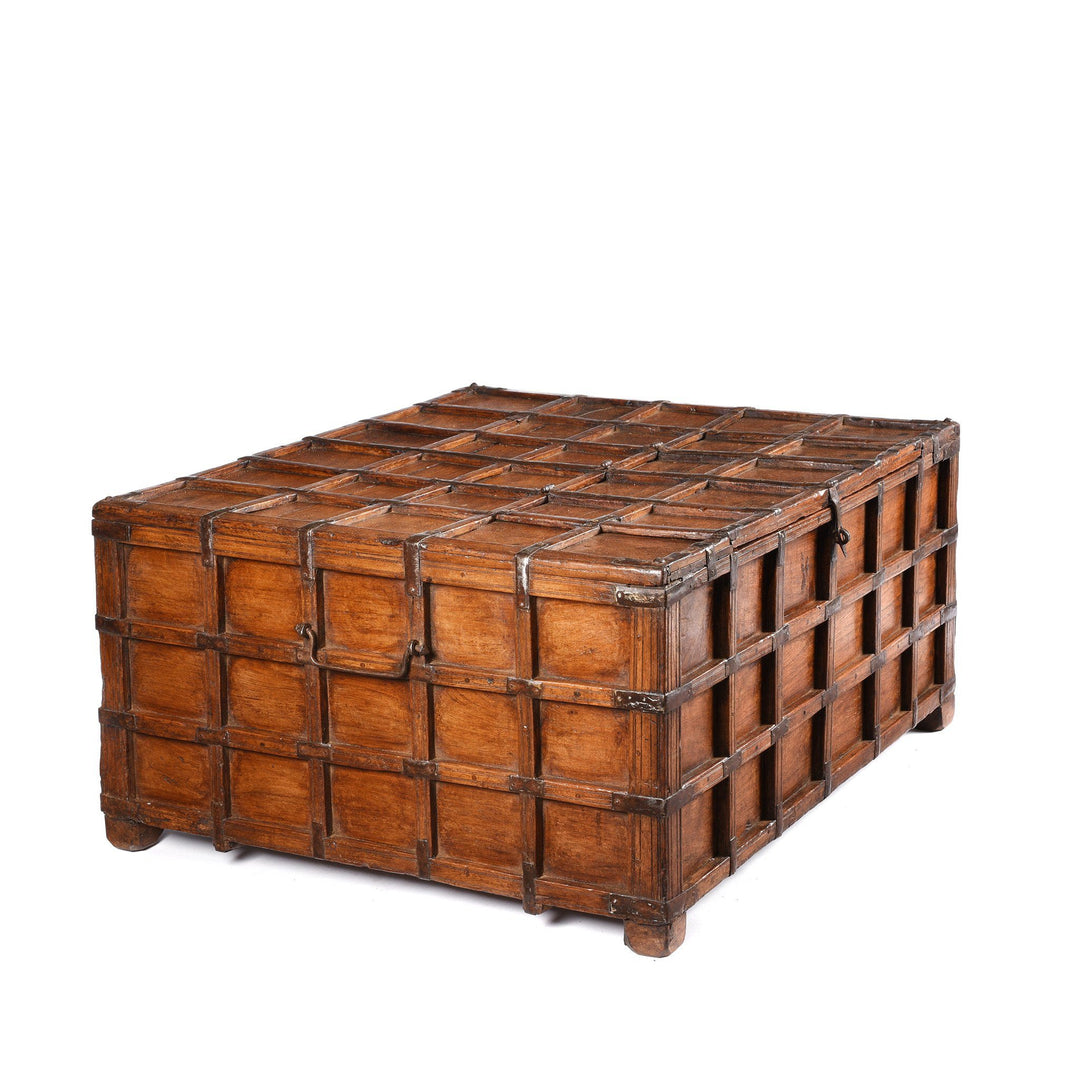 Side Detail from an Antique Indian Teak Stick Box Coffee Table From Rajasthan - 19thC | Indigo Antiques