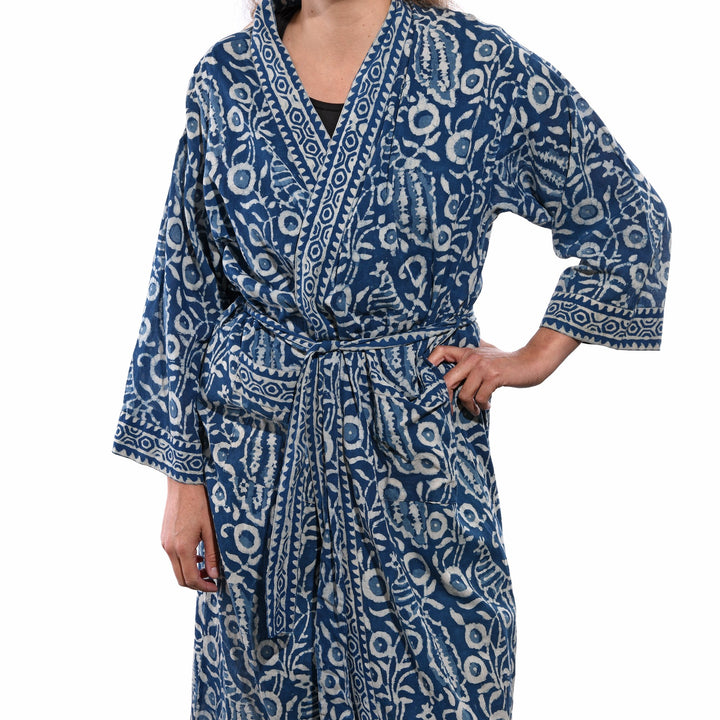 Jaipur Blue Dressing Gown 100% Cotton A00054