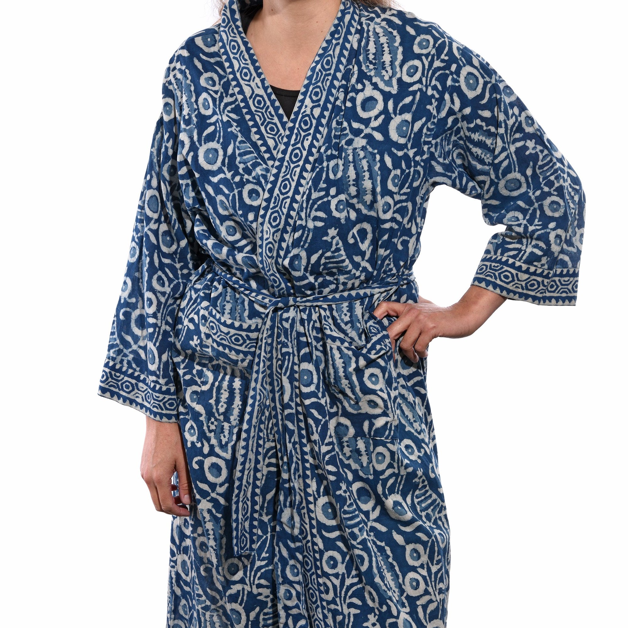 Jaipur Blue Dressing Gown 100% Cotton A00054