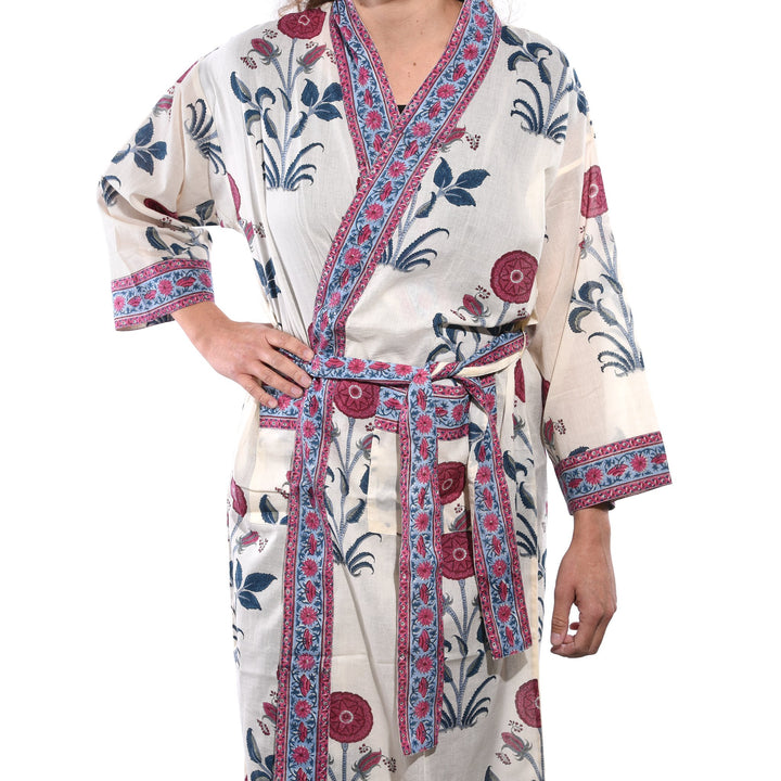 Crimson & Blue Mughal Flower Dressing Gown - A00052V2