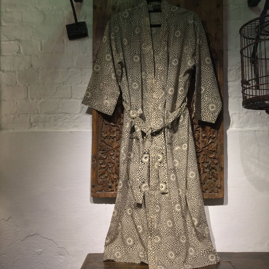 Bath - Robe -Unisex - Black & Cream - Moire --  Japanese Design - 100% - Cotton