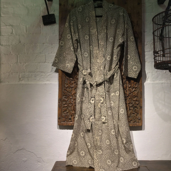 Bath - Robe -Unisex - Black & Cream - Moire --  Japanese Design - 100% - Cotton