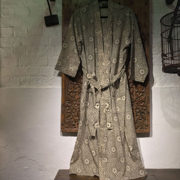 Black & Cream Japanese Bath Robe - Unisex - 100% Cotton