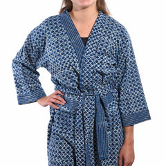Indigo Shell Design Bath Robe - Unisex - 100% Cotton Indigo Shell Design Bath Robe - Unisex - 100% Cotton