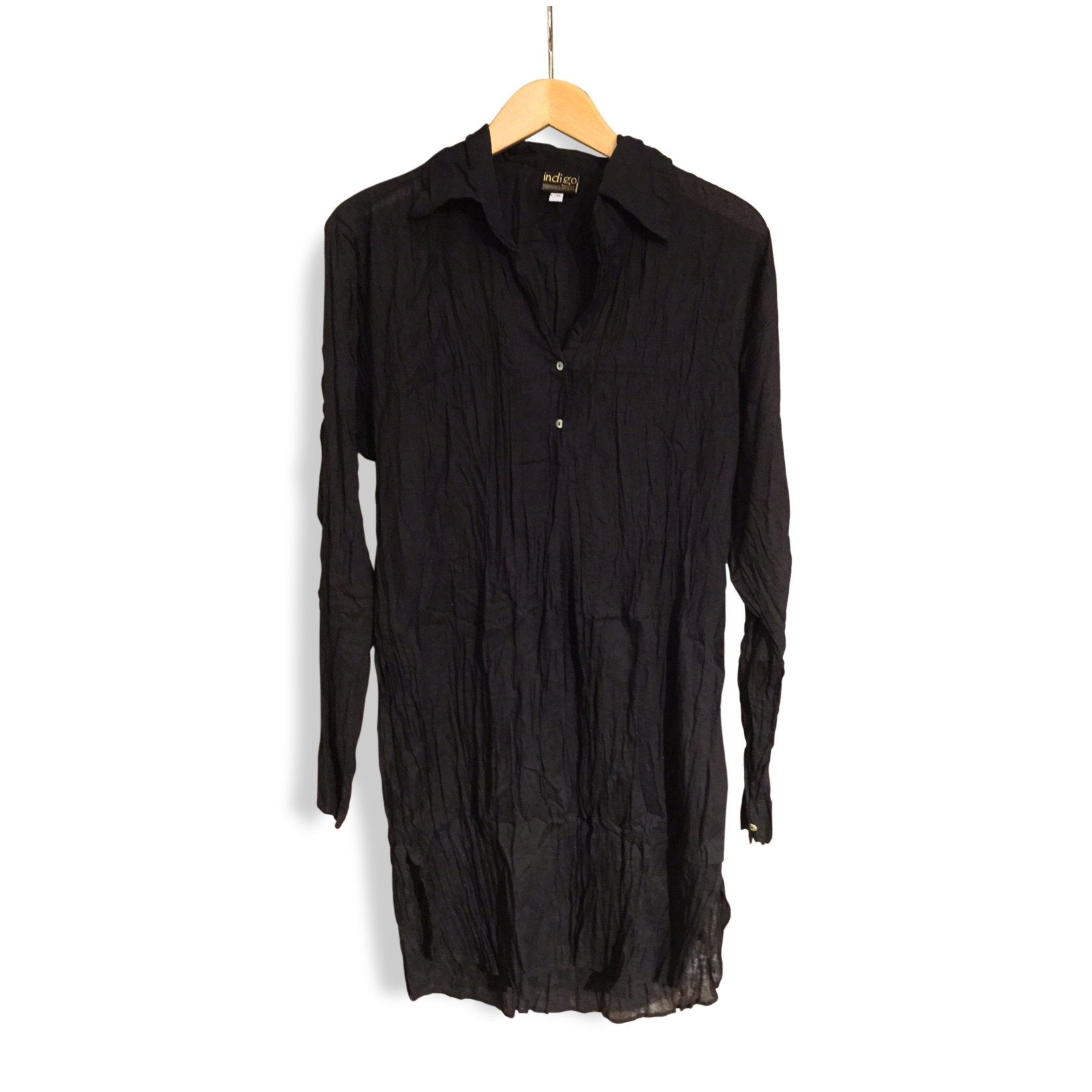 Long Collared Shirt - 100% Cotton (Black) | Indigo Oriental Antiques