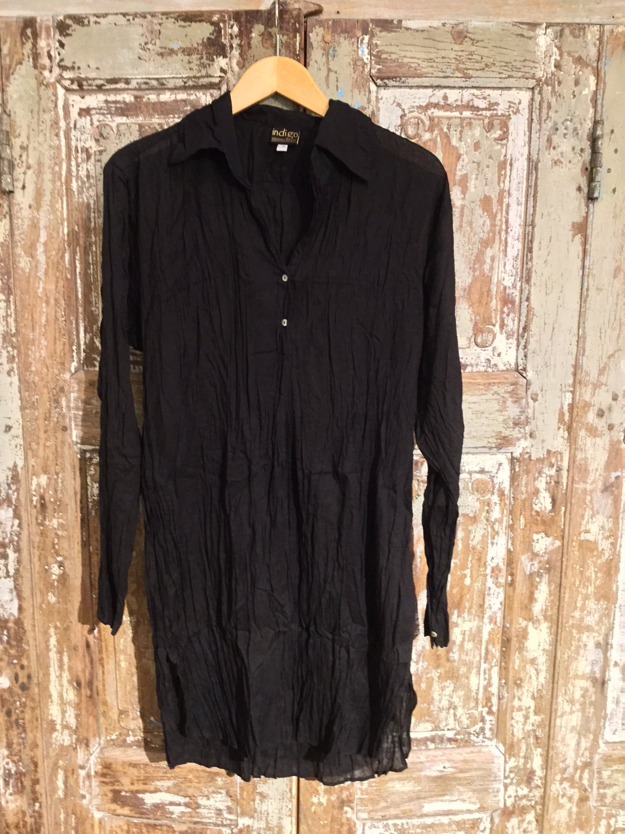 Long Collared Shirt - 100% Cotton (Black) | Indigo Oriental Antiques
