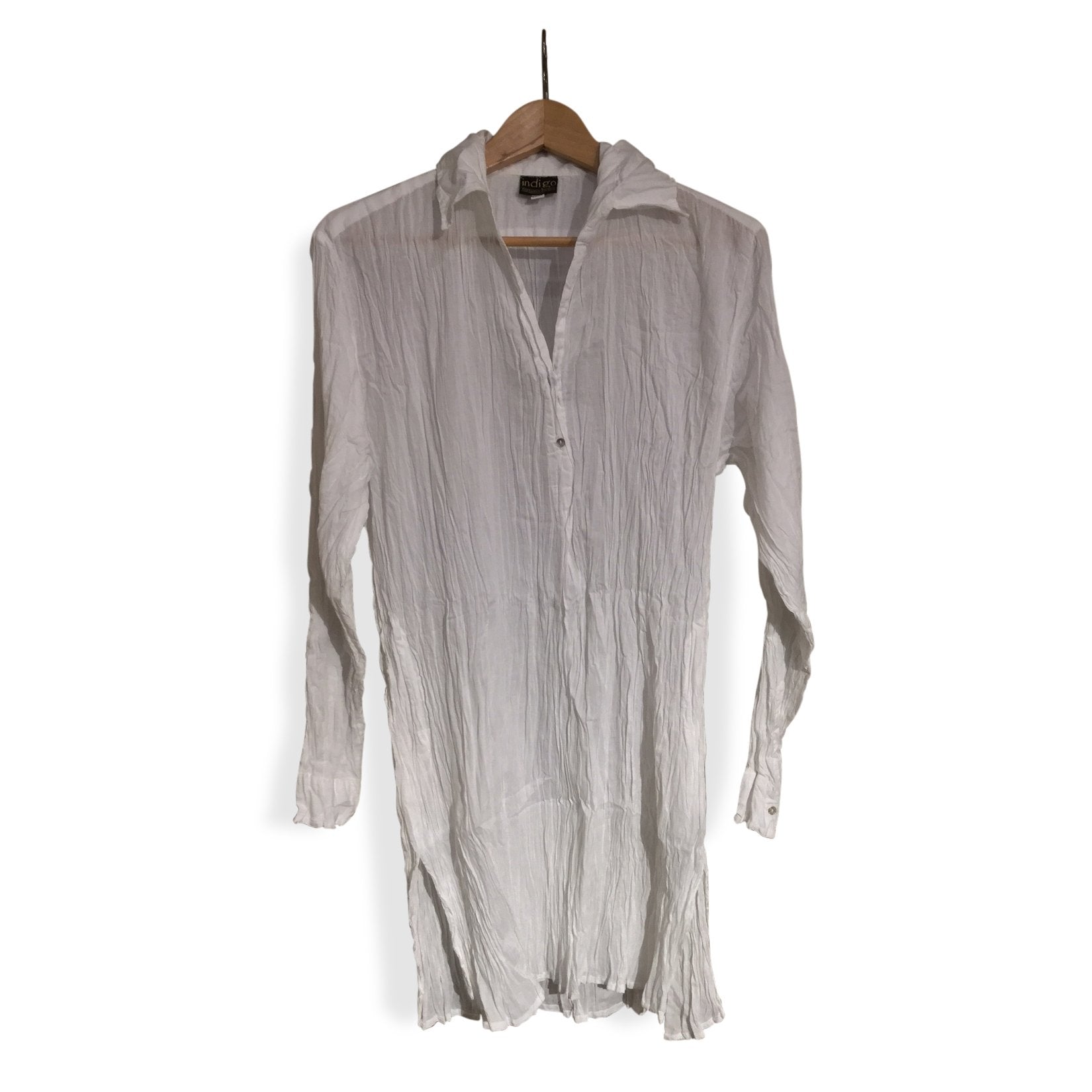 Long Shirt 100% Cotton - With Collar - WHITE | Indigo Oriental Antiques
