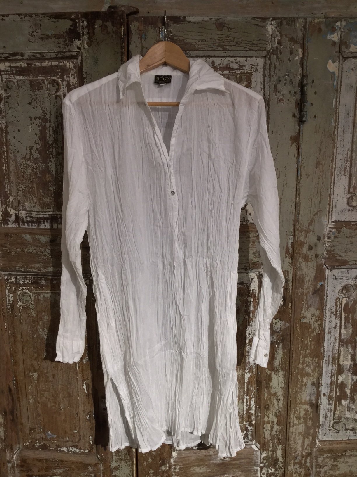 Long Shirt 100% Cotton - With Collar - WHITE | Indigo Oriental Antiques