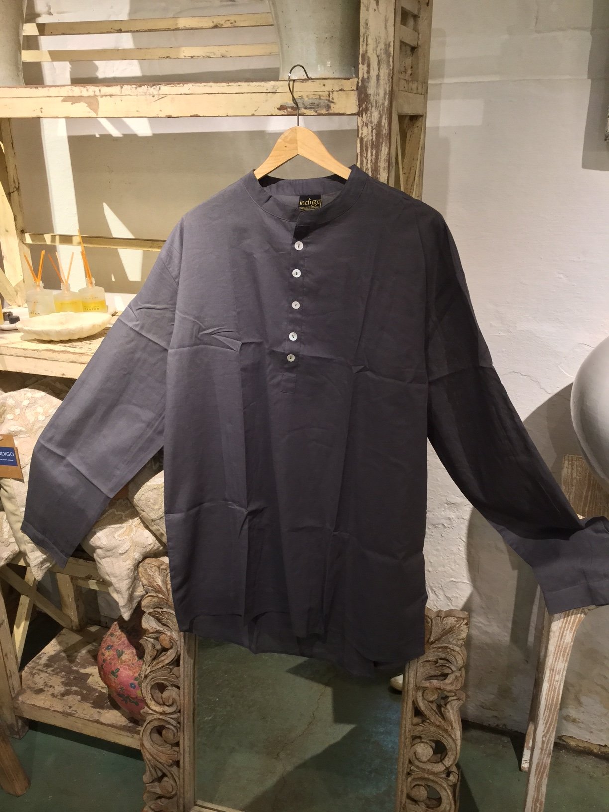 Nehru Style Shirt - 100% Cotton - Dk Grey - Large -  x  x  (wxdxh cms) - A4866V1