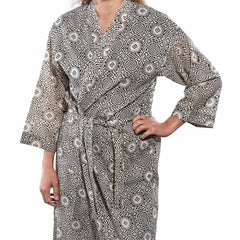 Black & Cream Japanese Bath Robe - Unisex - 100% Cotton