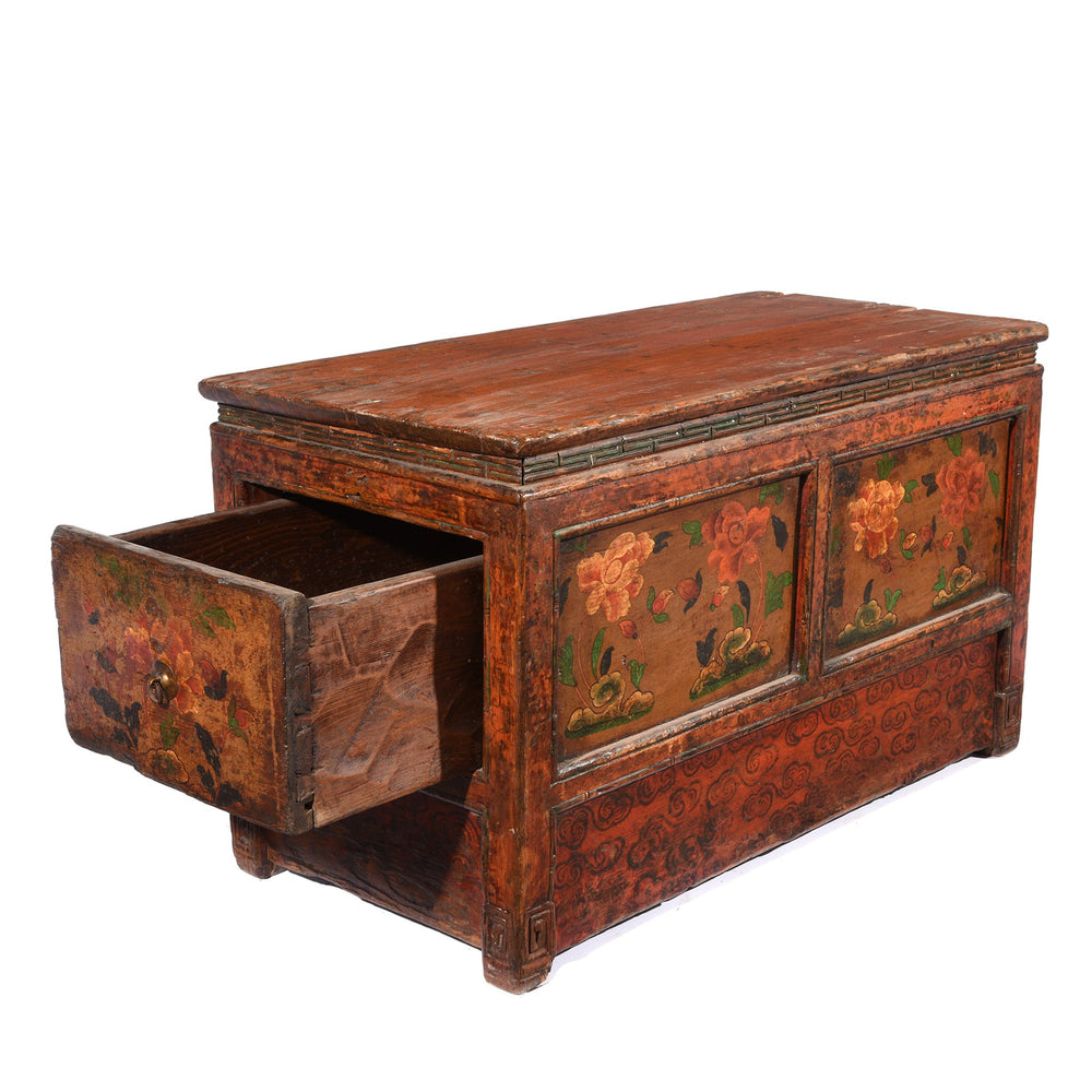 Drawer Detail of an Original Painted Antique Tibetan Choksar Prayer Table | Indigo Antiques