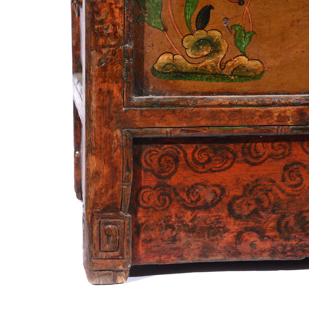 Leg Detail of an Original Painted Antique Tibetan Choksar Prayer Table | Indigo Antiques