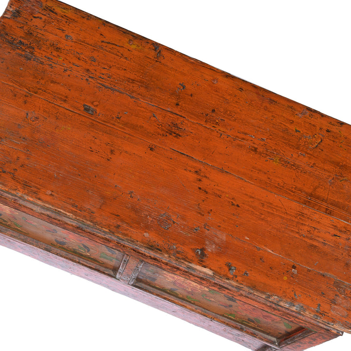 Top Detail of an Original Painted Antique Tibetan Choksar Prayer Table | Indigo Antiques