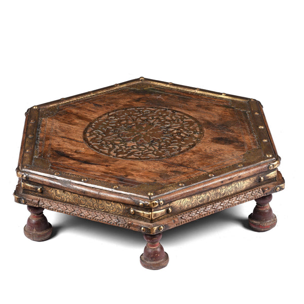Brass & Rosewood Prayer Table from Gujarat - 19thC
