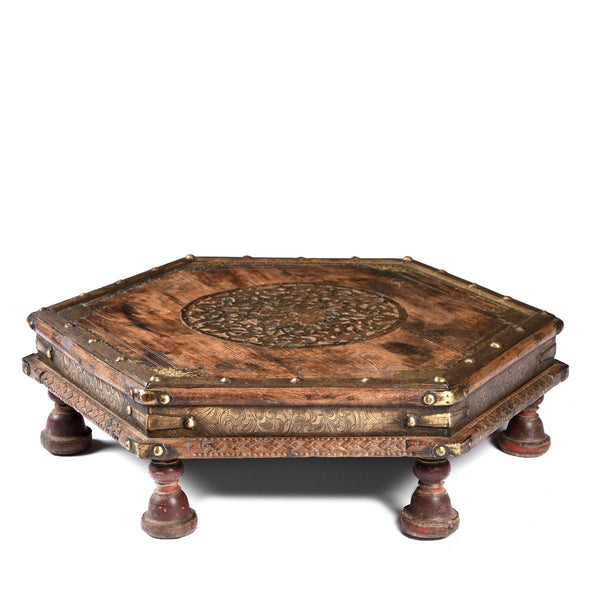 Brass & Rosewood Prayer Table from Gujarat - 19thC