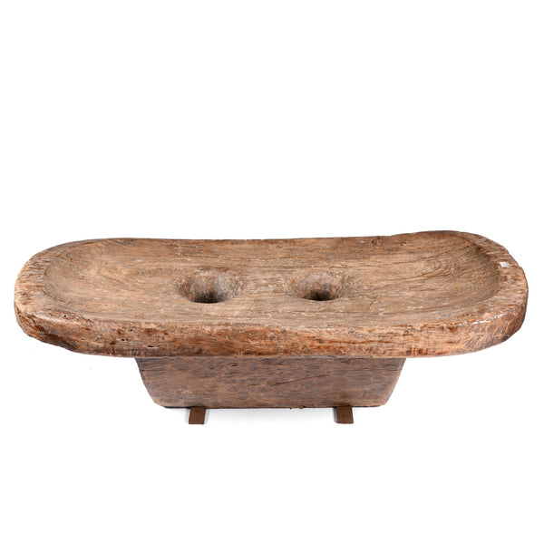 Carved Teak Mortar Table From Nagaland - Ca 100 Yrs Old