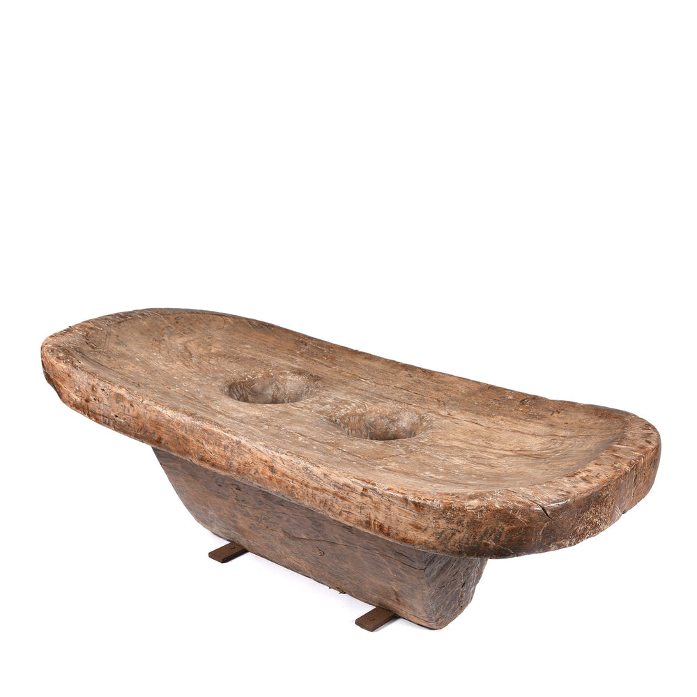 Carved Teak Mortar Table From Nagaland - Ca 100 Yrs Old | Indigo Oriental Antiques
