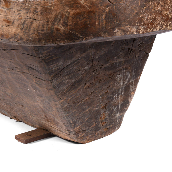 Carved Teak Mortar Table From Nagaland - Ca 100 Yrs Old