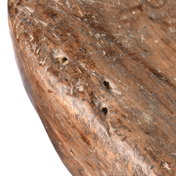 Carved Teak Mortar Table From Nagaland - Ca 100 Yrs Old